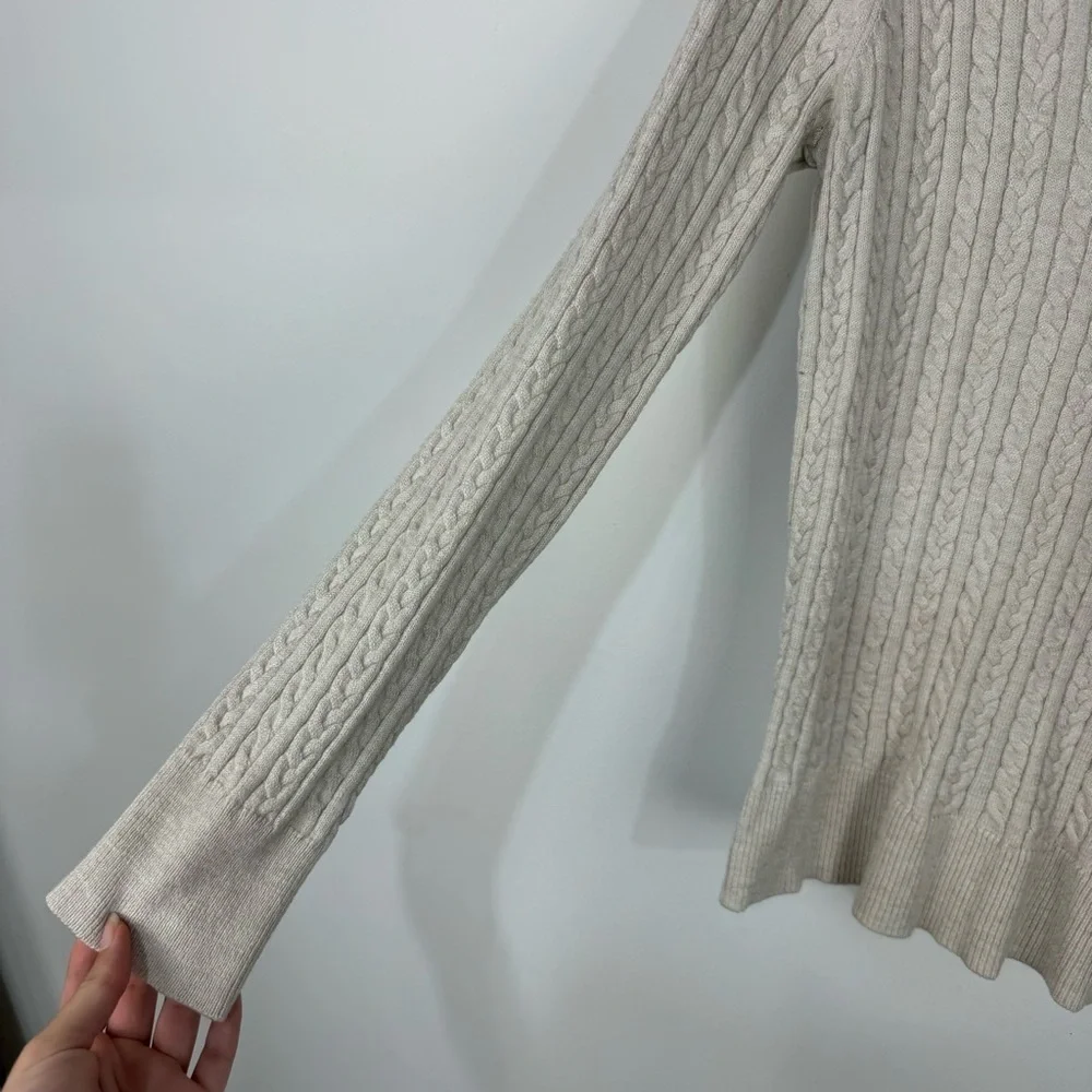 41 Hawthorn Cream Ivory Cable Knit V neck Long Sleeve Sweater Top Neutral Boho